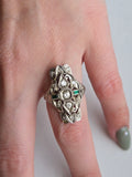 Antique Art Deco Diamond & Emerald Filigree Ring | 14K White Gold | Size 5