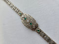 Antique Art Deco Diamond & Emerald Filigree Bracelet | 14K Gold | 7 Inch Estate Bracelet