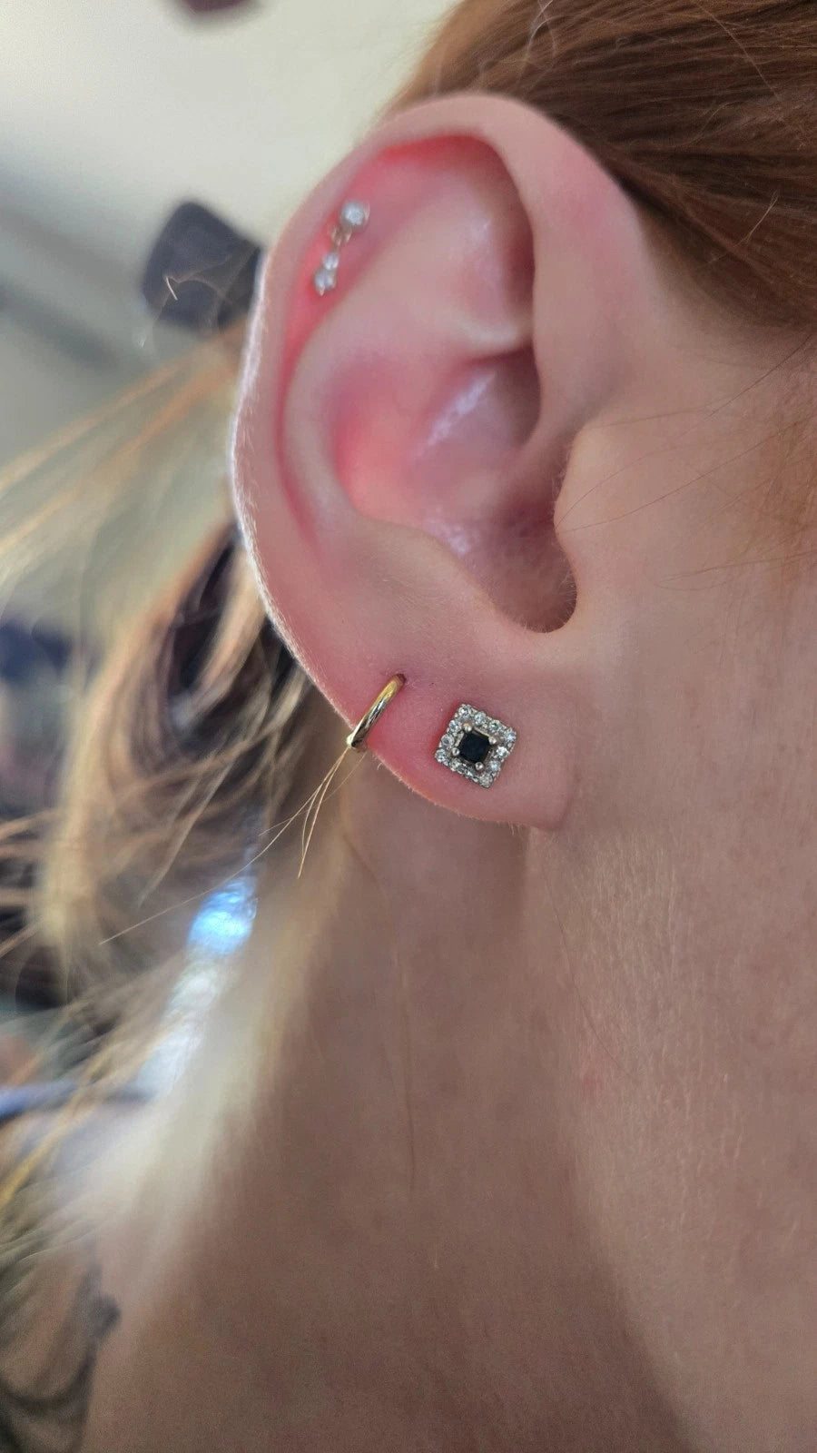 Black Diamond Princess Cut Halo Stud Earrings | 10K White Gold | Square Halo Setting