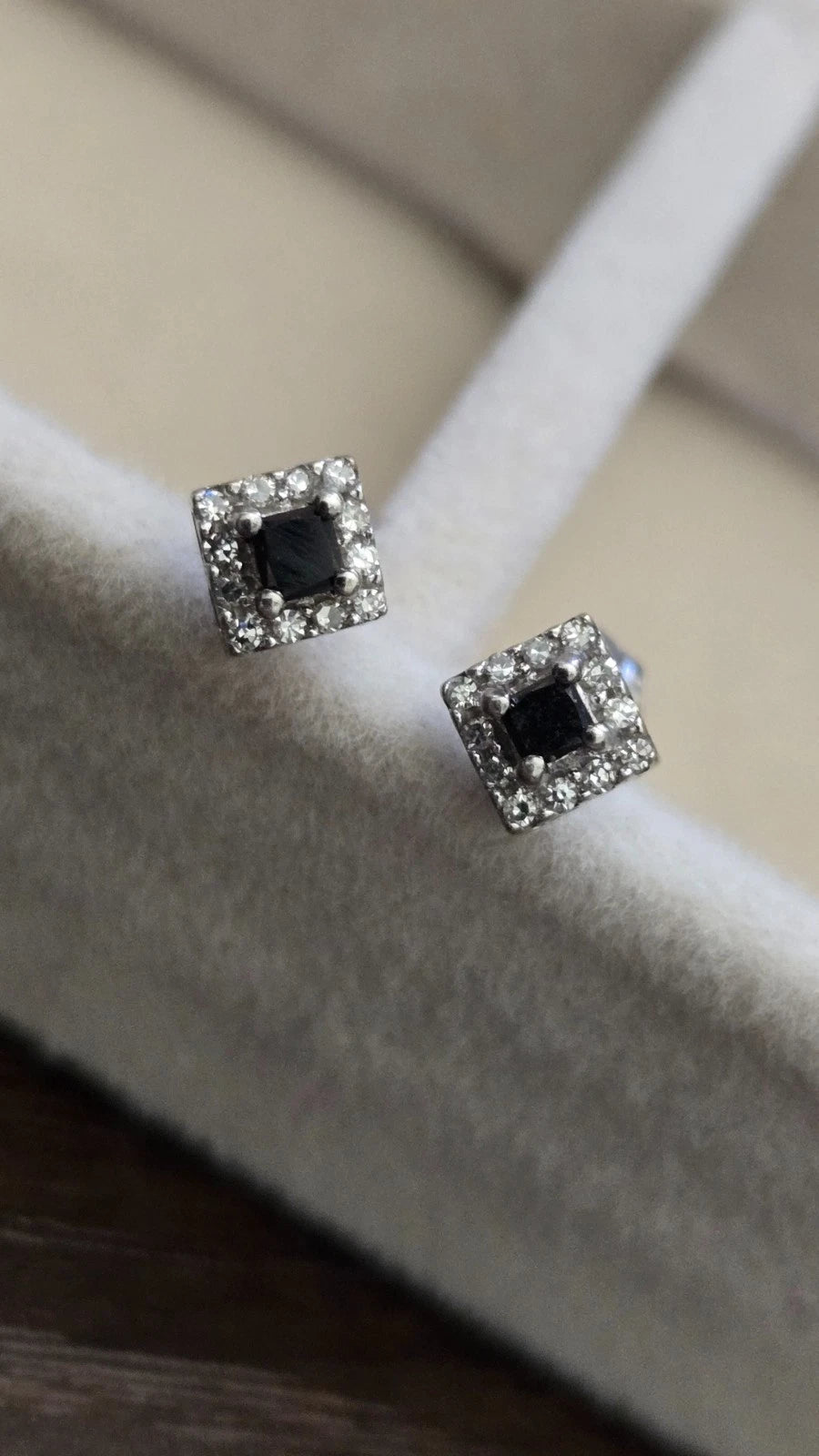 Black Diamond Princess Cut Halo Stud Earrings | 10K White Gold | Square Halo Setting
