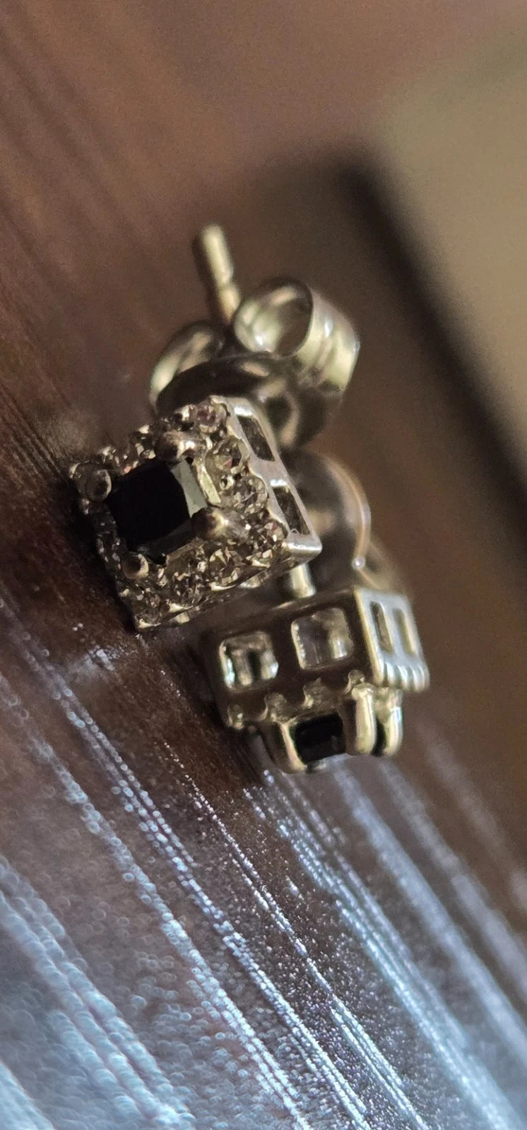 Black Diamond Princess Cut Halo Stud Earrings | 10K White Gold | Square Halo Setting