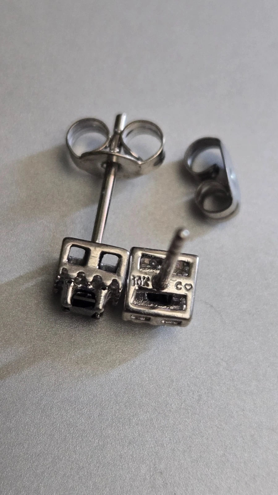 Black Diamond Princess Cut Halo Stud Earrings | 10K White Gold | Square Halo Setting