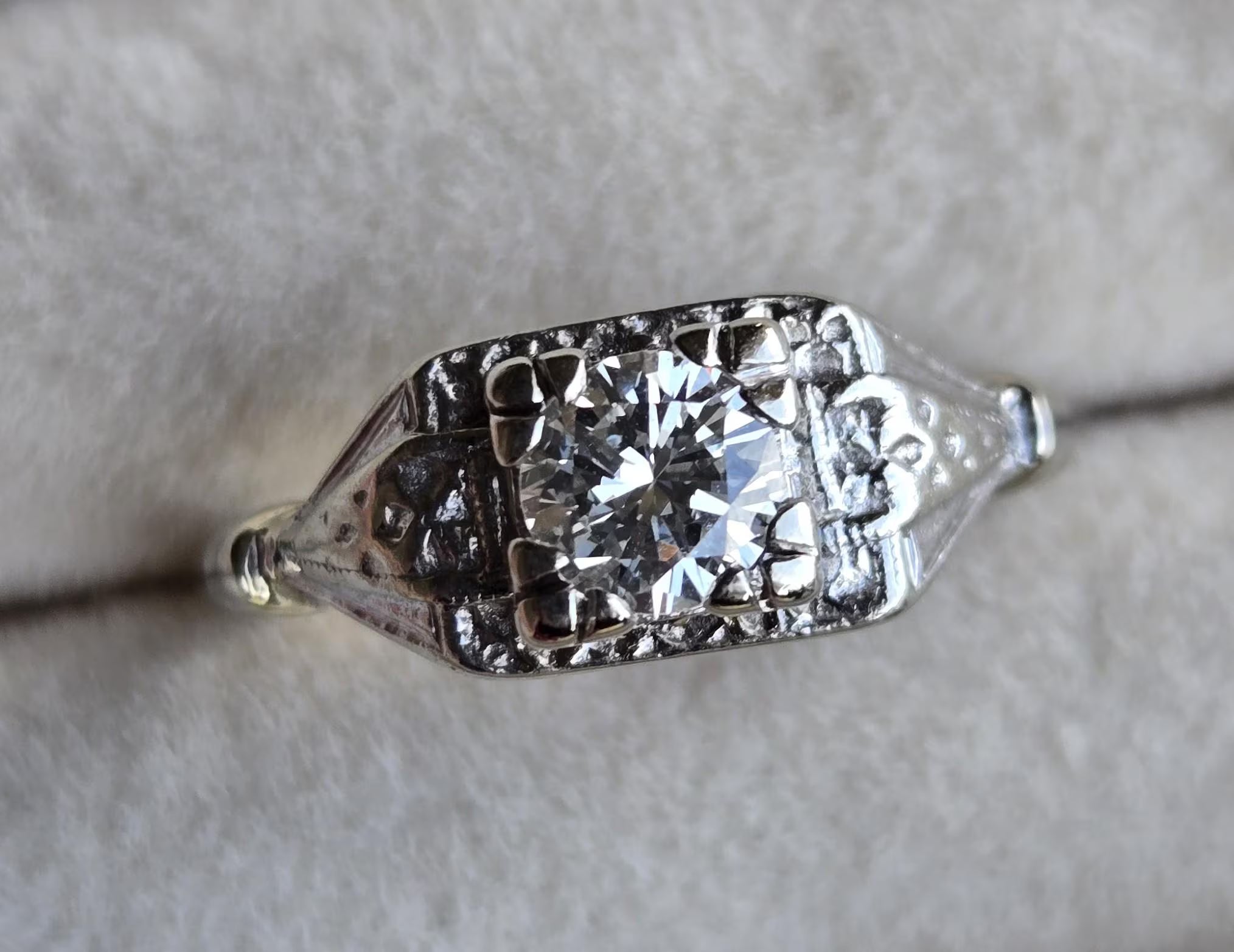 Vintage Art Deco Diamond Engagement Ring | 14K White Gold | Old European Cut | Size 5