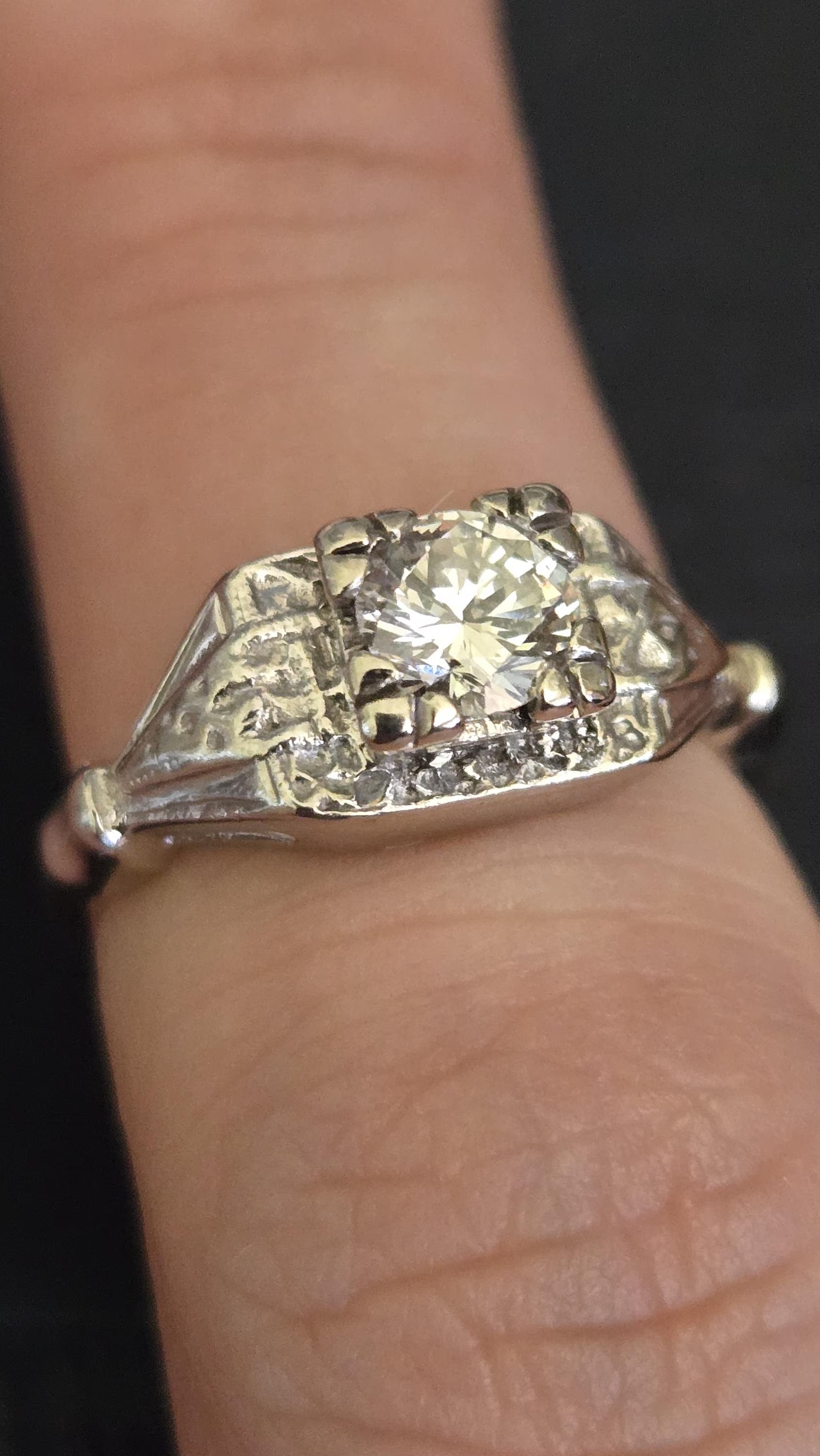 Vintage Art Deco Diamond Engagement Ring | 14K White Gold | Old European Cut | Size 5