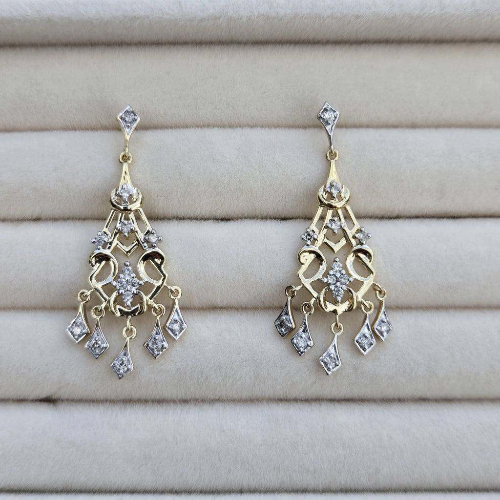 Antique Edwardian Diamond Chandelier Earrings | 14K Two-Tone Gold Drop Earrings