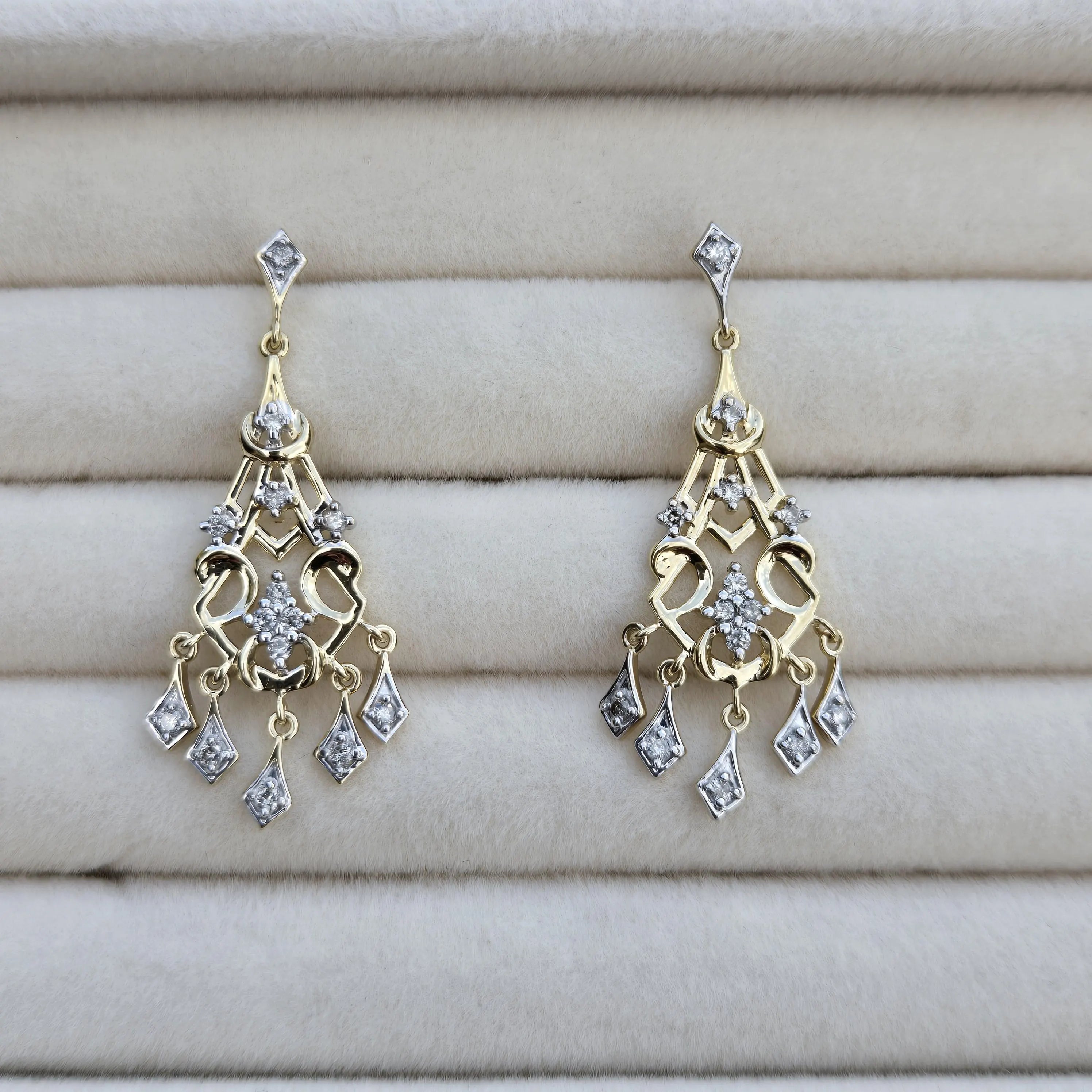 Antique Edwardian Diamond Chandelier Earrings | 14K Two-Tone Gold Drop Earrings