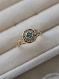 Vintage 10K Gold Filigree Ring | Natural Hexagon Emerald | Estate Ring Size 4.75