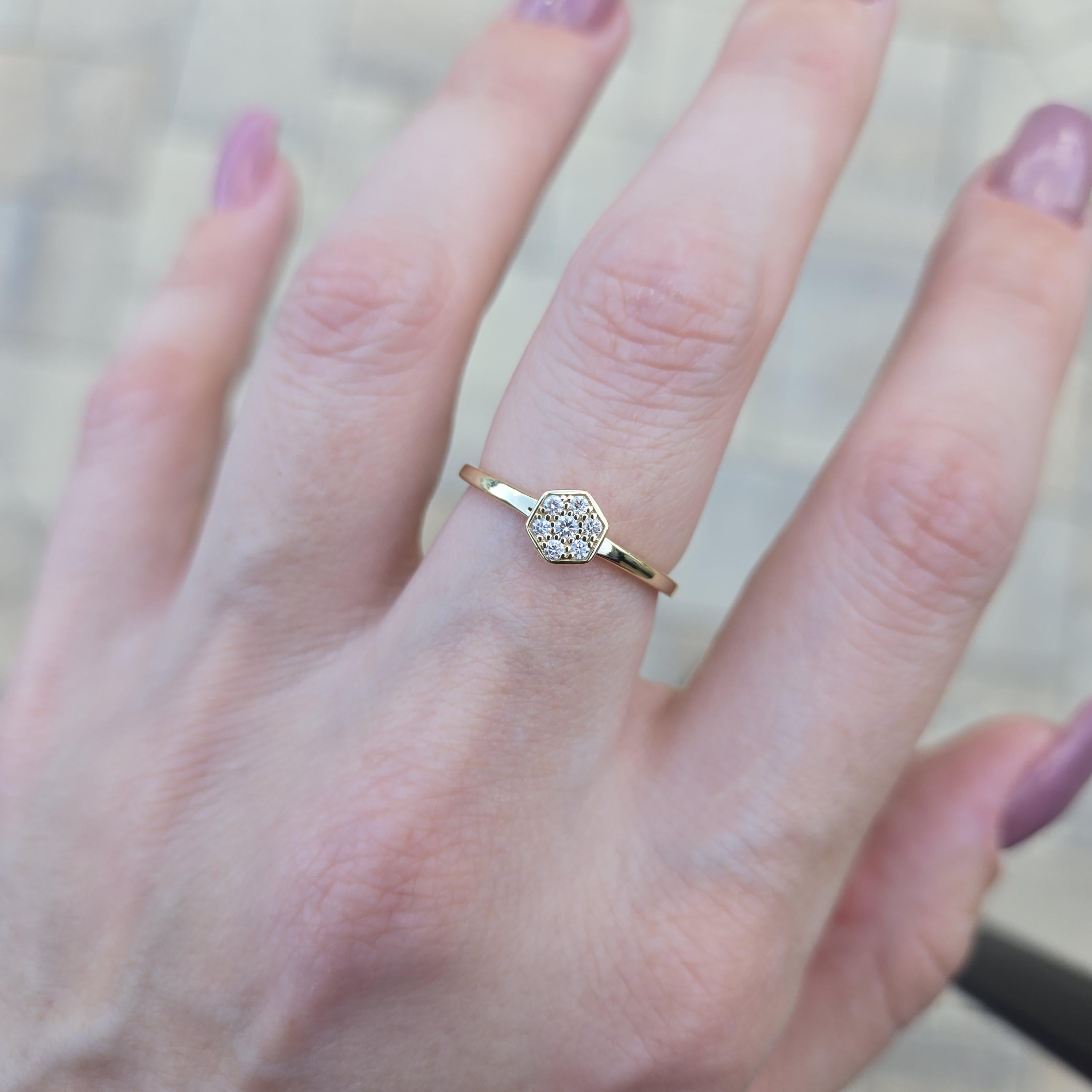 Vintage 10K Gold Hexagon Diamond Cluster Ring | Estate Cocktail Ring