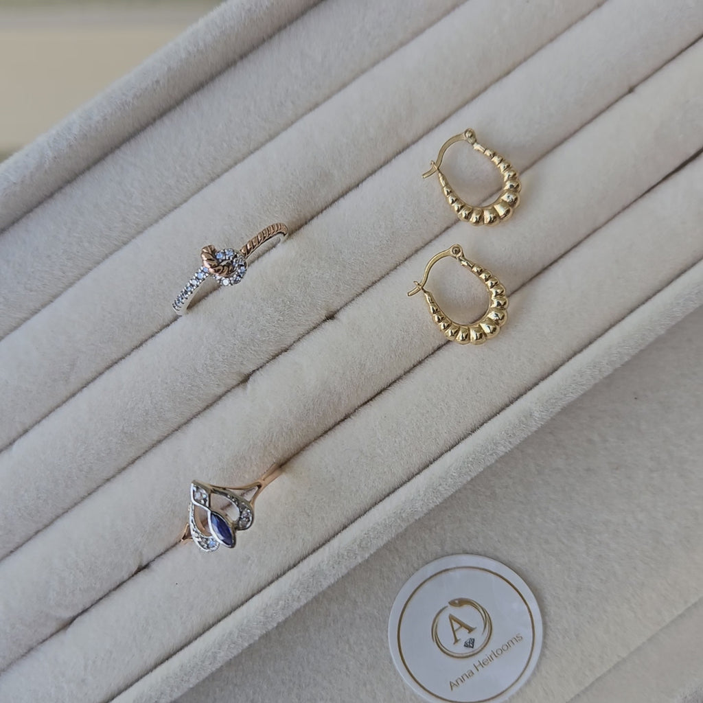 Vintage 14K Gold Textured Shrimp Hoop Earrings | Estate Gold Huggie Hoops