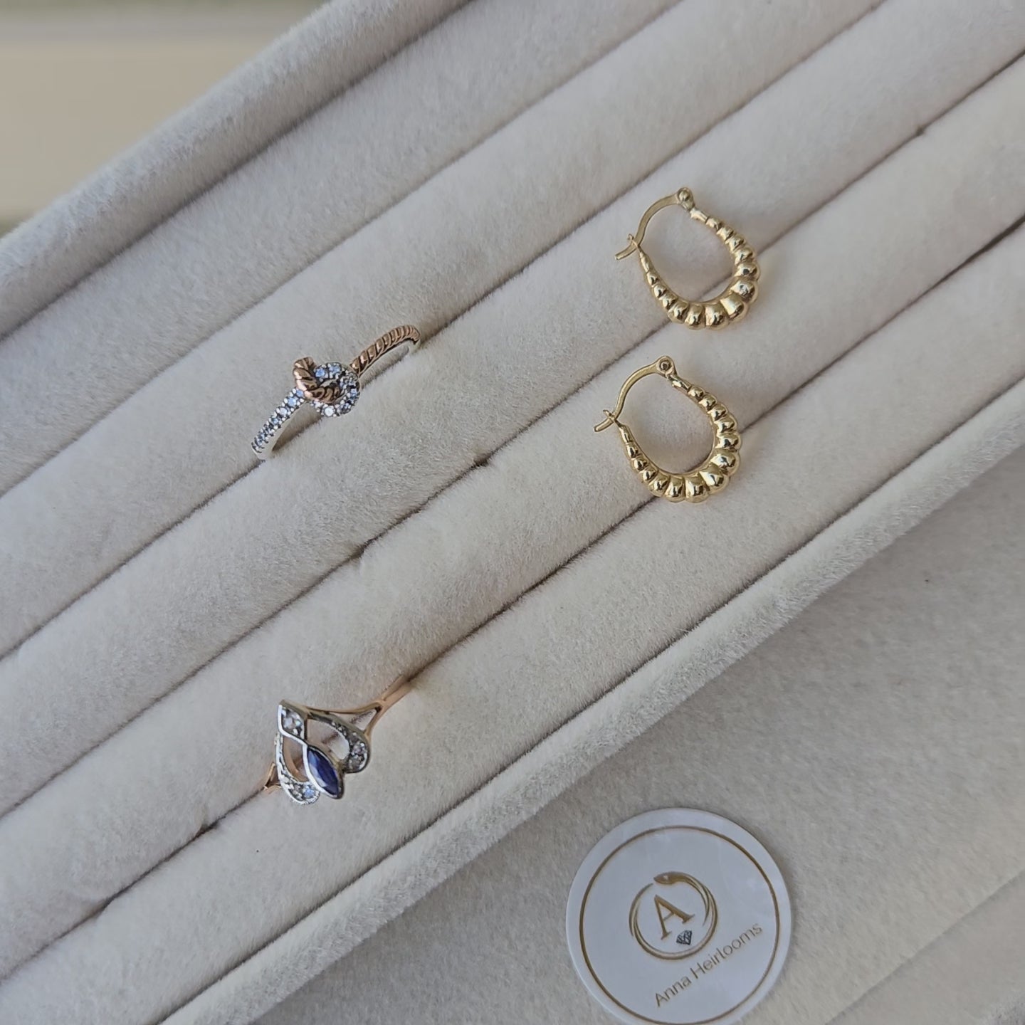 Vintage 14K Gold Textured Shrimp Hoop Earrings | Estate Gold Huggie Hoops