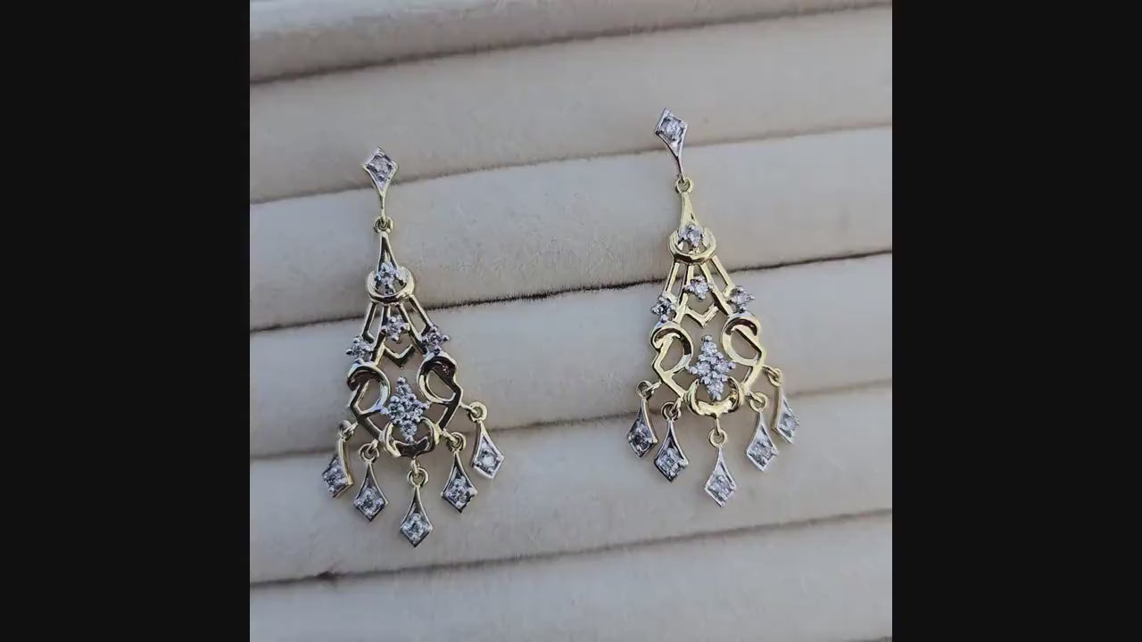 Antique Edwardian Diamond Chandelier Earrings | 14K Two-Tone Gold Drop Earrings