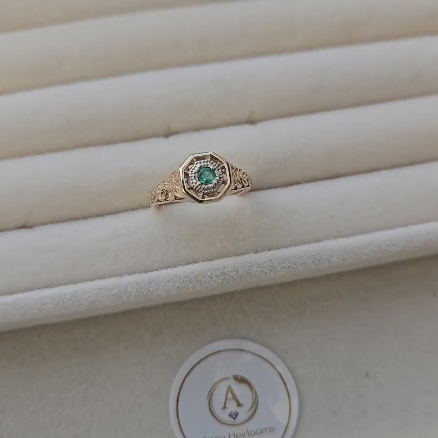 Vintage 10K Gold Filigree Ring | Natural Hexagon Emerald | Estate Ring Size 4.75